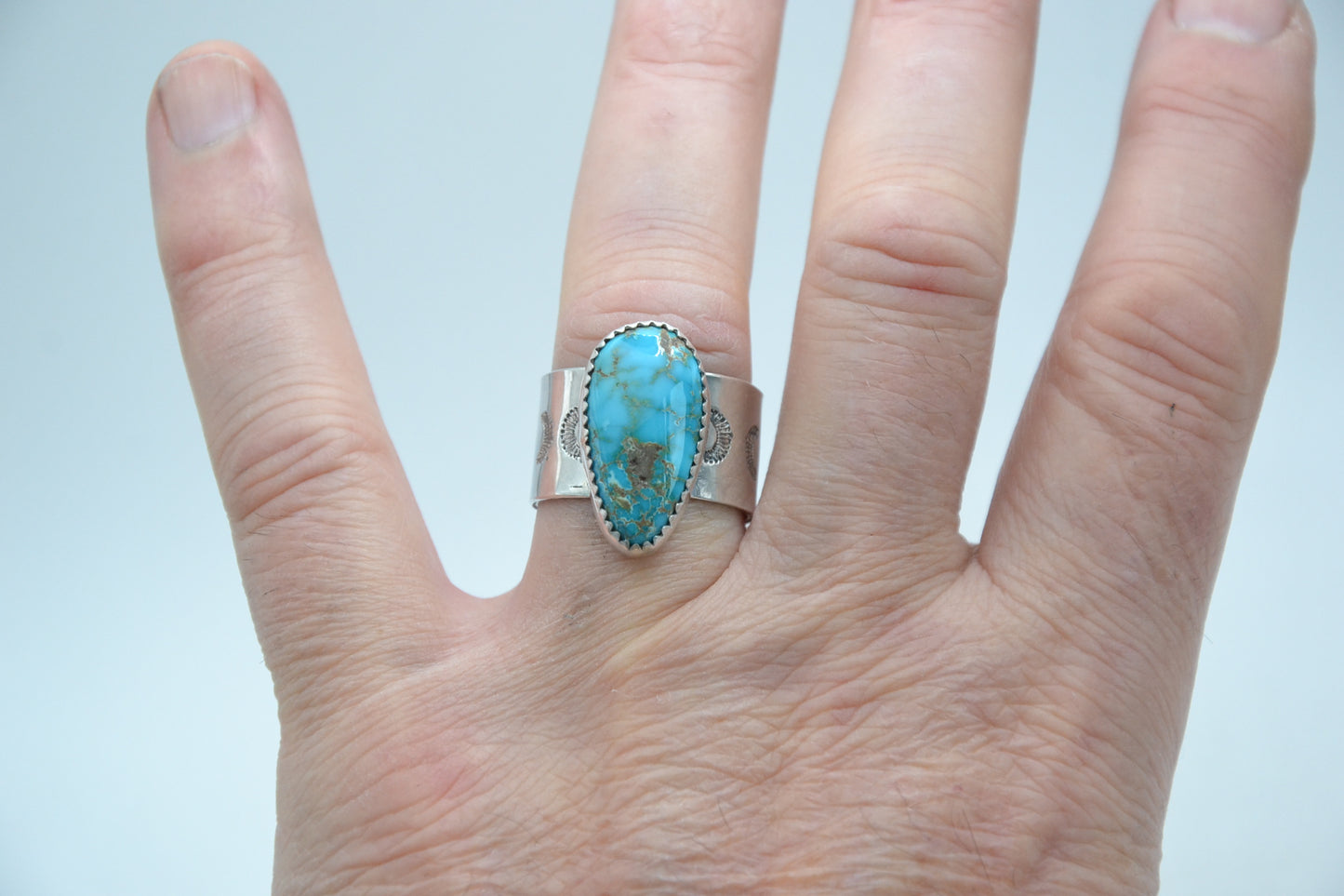 Bague turquoise sonora-style navajo-argent 925/1000-cadeau-chevaliere-homme et femme-bijoux amerindiens