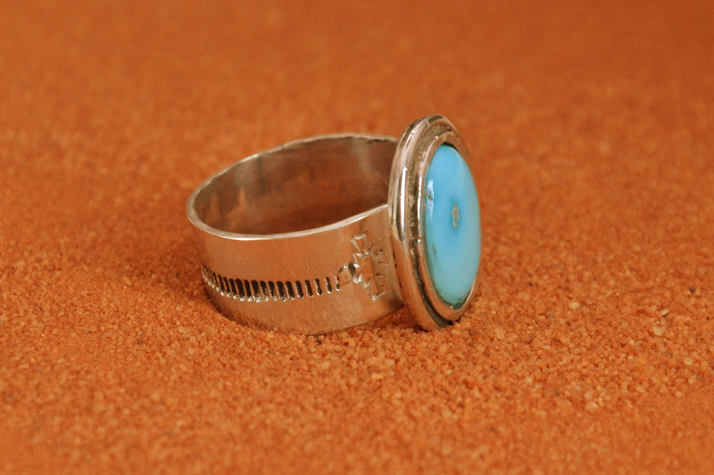 Bague homme-turquoise sierra blue-style navajo-bijoux amerindiens-argent massif-cadeau-unique