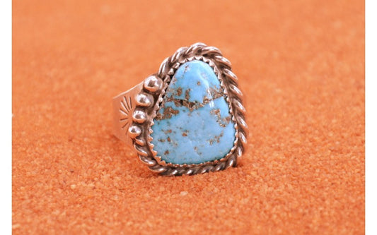 chevaliere turquoise-bague homme-argent-idee cadeau-bijoux amerindien-soleil-boheme-piece unique-style navajo