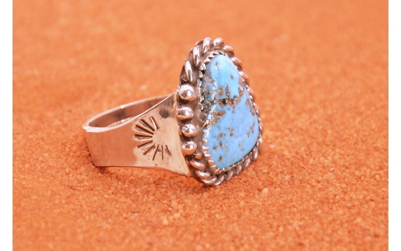 chevaliere turquoise-bague homme-argent-idee cadeau-bijoux amerindien-soleil-boheme-piece unique-style navajo