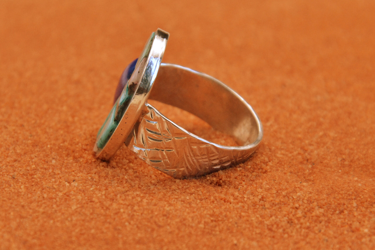 Bague homme-chevaliere-turquoise-lapis lazuli-corail-bijoux amerindiens-argent sterling-cadeau