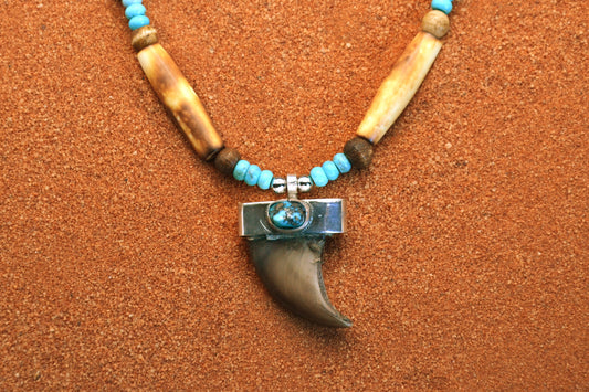 collier amerindien-turquoise bisbee-style navajo-perles turquoises-os-argent sterling-cadeau-homme et femme