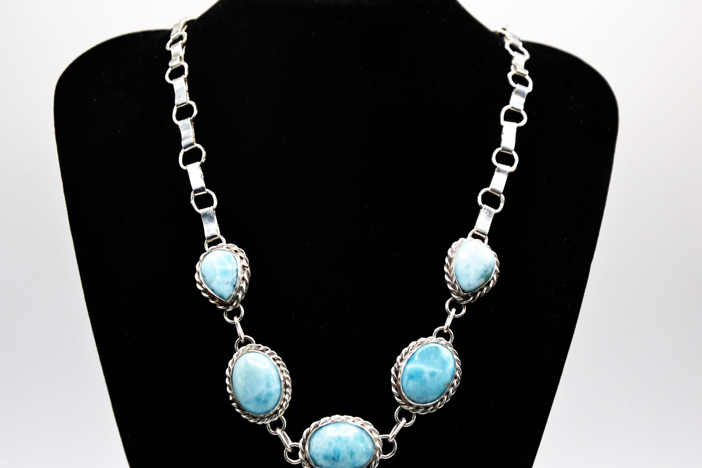 collier larimar-argent 925/1000-idée cadeau-bijoux amerindiens-style navajo-pour femme-boheme