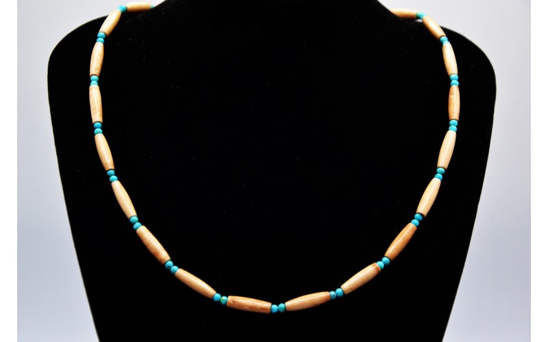 Collier os et turquoise-artisanat amerindien-cadeau-bijoux style navajo-boheme