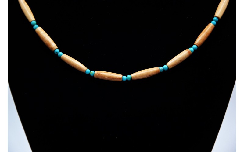 Collier os et turquoise-artisanat amerindien-cadeau-bijoux style navajo-boheme