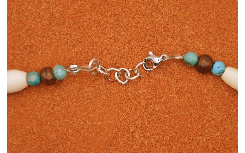 Collier os et turquoise-artisanat amerindien-bijoux style navajo-cadeau-perles-femme et homme