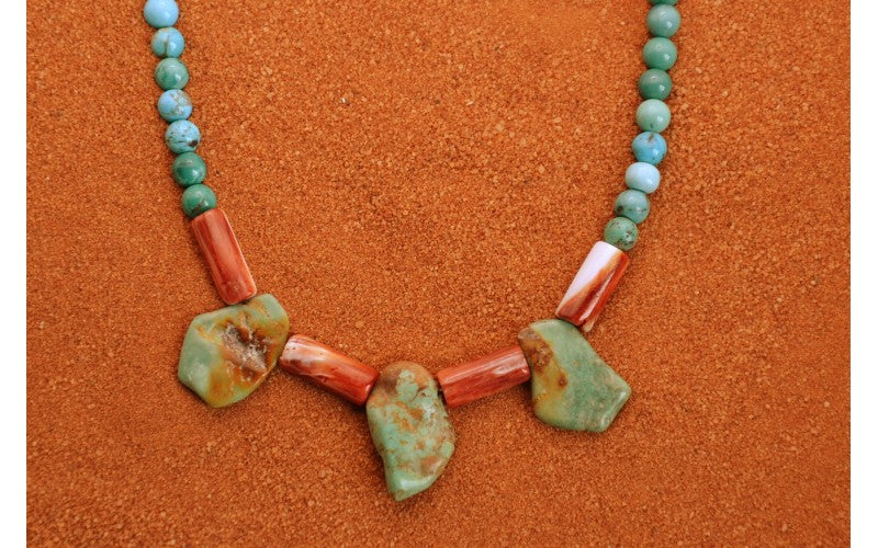 collier turquoise-bijoux amerindiens-idée cadeau-spiny oyster-style navajo-unique