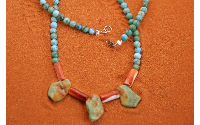 collier turquoise-bijoux amerindiens-idée cadeau-spiny oyster-style navajo-unique