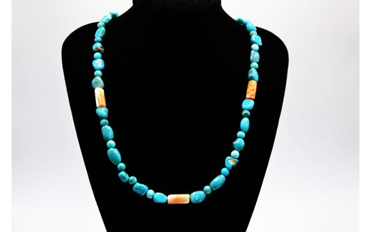 Collier turquoise-spiny oyster-perles-artisanat amerindien-bijoux style navajo-cadeau