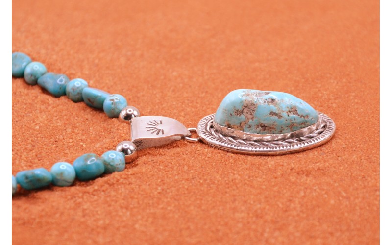 ollier turquoise-argent 925/1000-bijoux amerindiens-piece unique-pendentif-homme et femme-boheme-cadeau-style navajo