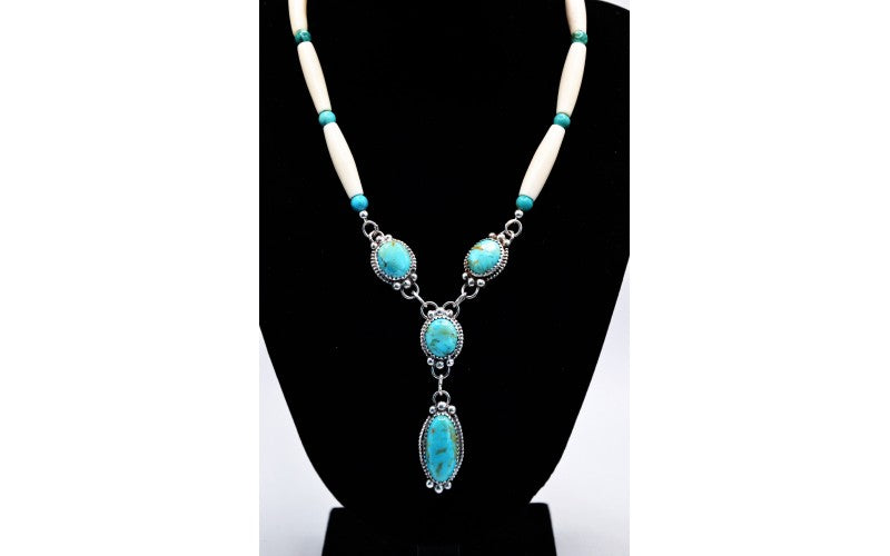 collier turquoise kingman-argent 925/1000-idee cadeau-bijoux amerindiens-style navajo-femme-boheme-artisanat