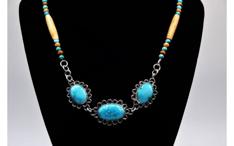 collier amerindien-turquoise sierra blue-argent 925/1000-idee cadeau-style navajo-garanti-boheme-pour femme