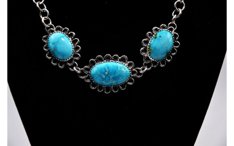 collier amerindien-turquoise sierra blue-argent 925/1000-idee cadeau-style navajo-garanti-boheme-pour femme