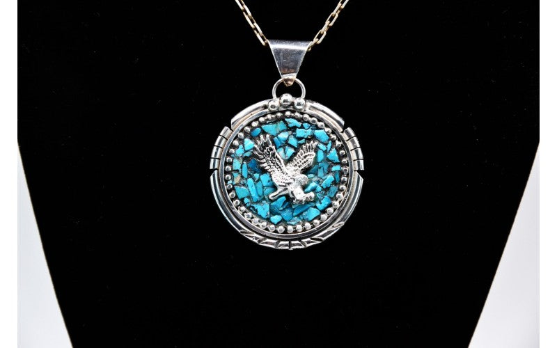 Pendentif aigle-turquoise-argent-bijoux amerindiens-artisanat-femme et homme-idee cadeau-navajo