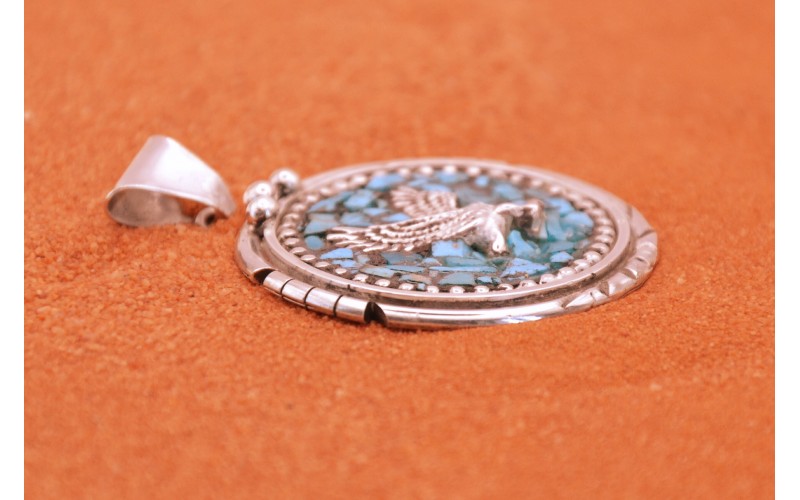 Pendentif aigle-turquoise-argent-bijoux amerindiens-artisanat-femme et homme-idee cadeau-navajo