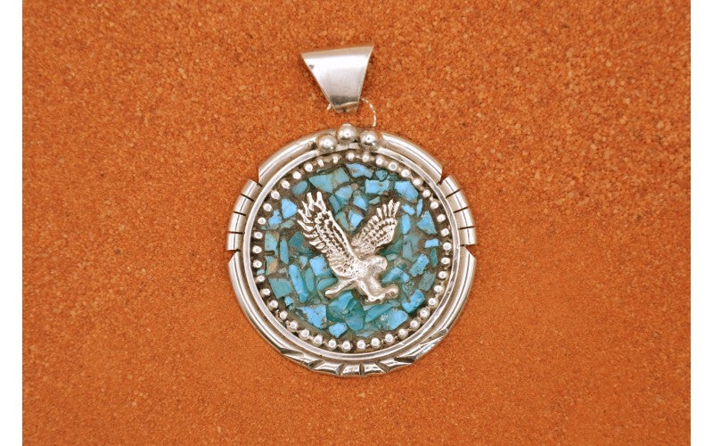 Pendentif aigle-turquoise-argent-bijoux amerindiens-artisanat-femme et homme-idee cadeau-navajo