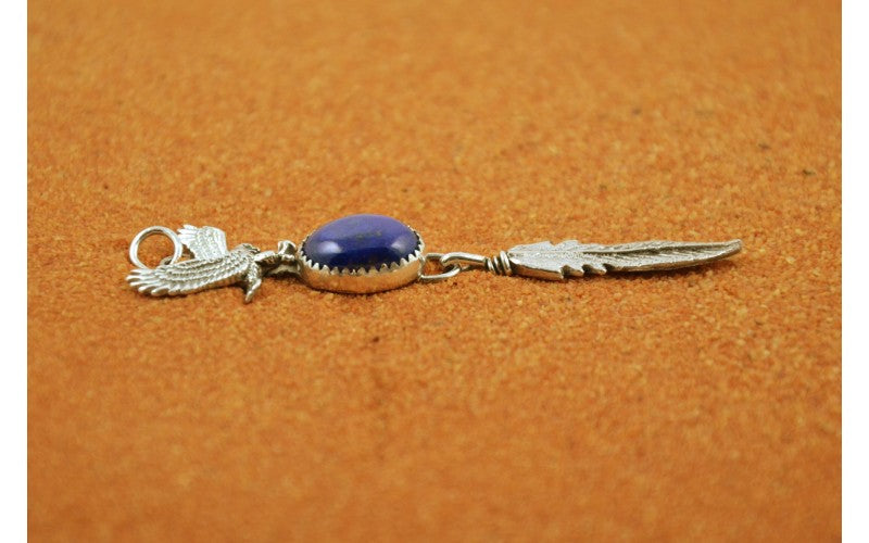 Pendentif mixte amérindien, lapis lazuli, pendentif aigle, plume, fait main, argent 925/1000, arizona, style navajo