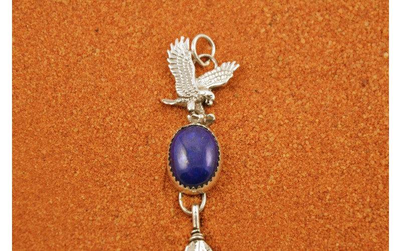 Pendentif mixte amérindien, lapis lazuli, pendentif aigle, plume, fait main, argent 925/1000, arizona, style navajo