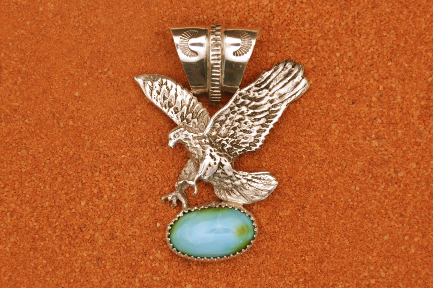 Pendentif aigle-turquoise sonora gold-homme-style navajo-bijoux amerindien-argent massif-unique-cadeau