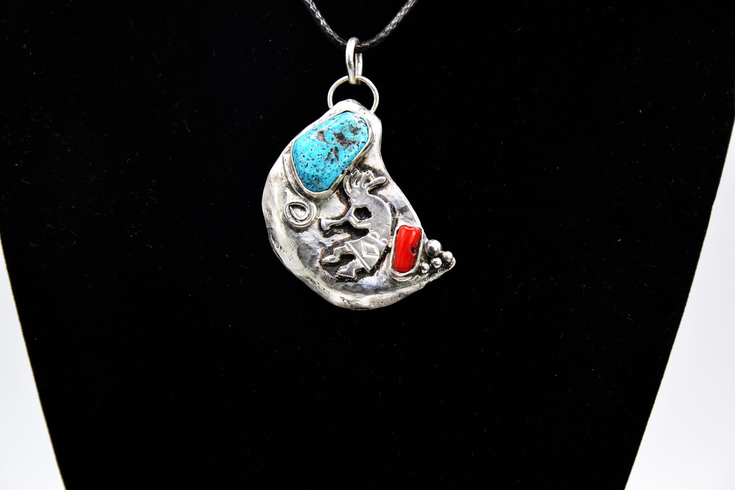 Pendentif kokopelli-turquoise kingman-corail-bijoux amerindiens-style navajo-cadeau-argent 925