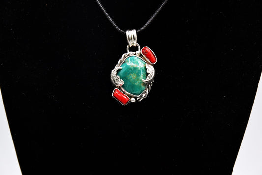 Pendentif turquoise kingman-bijoux amerindiens-style navajo-argent massif-homme et femme-cadeau