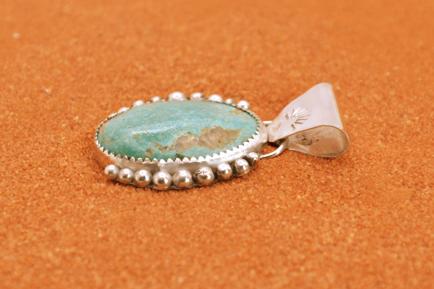 Pendentif turquoise kingman-style navajo-bijoux amerindiens-cadeau-argent massif-homme-femme-artisanat