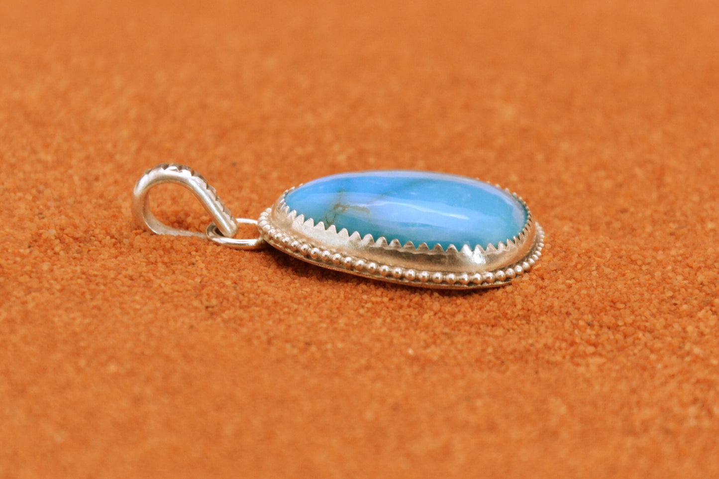Pendentif turquoise-kingman-bijoux amerindiens-style navajo-cadeau-homme et femme-unique-argent sterling