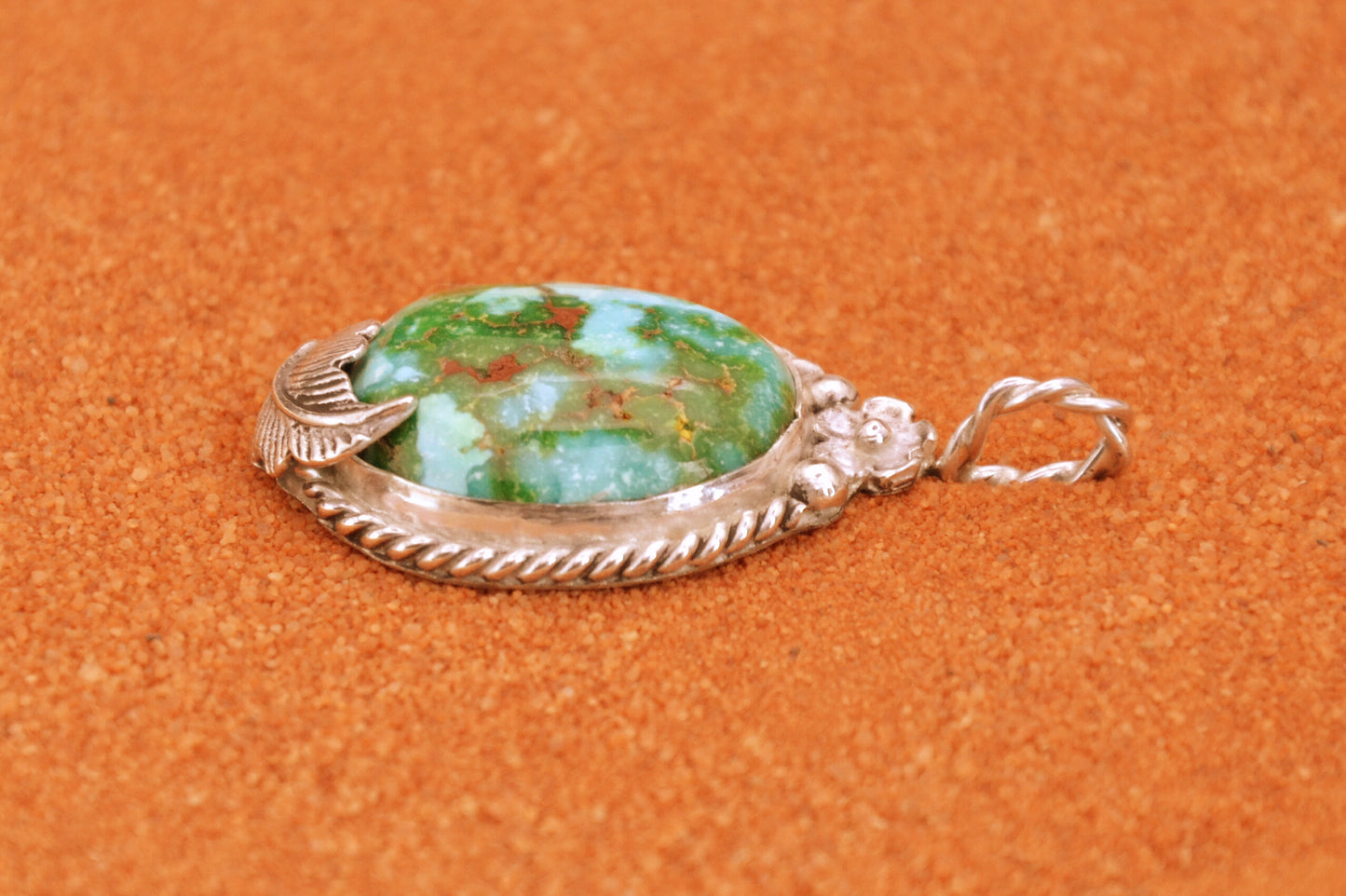 Pendentif turquoise-sonoran gold-bijoux amerindiens-style navajo-cadeau-argent sterling-unique-femme