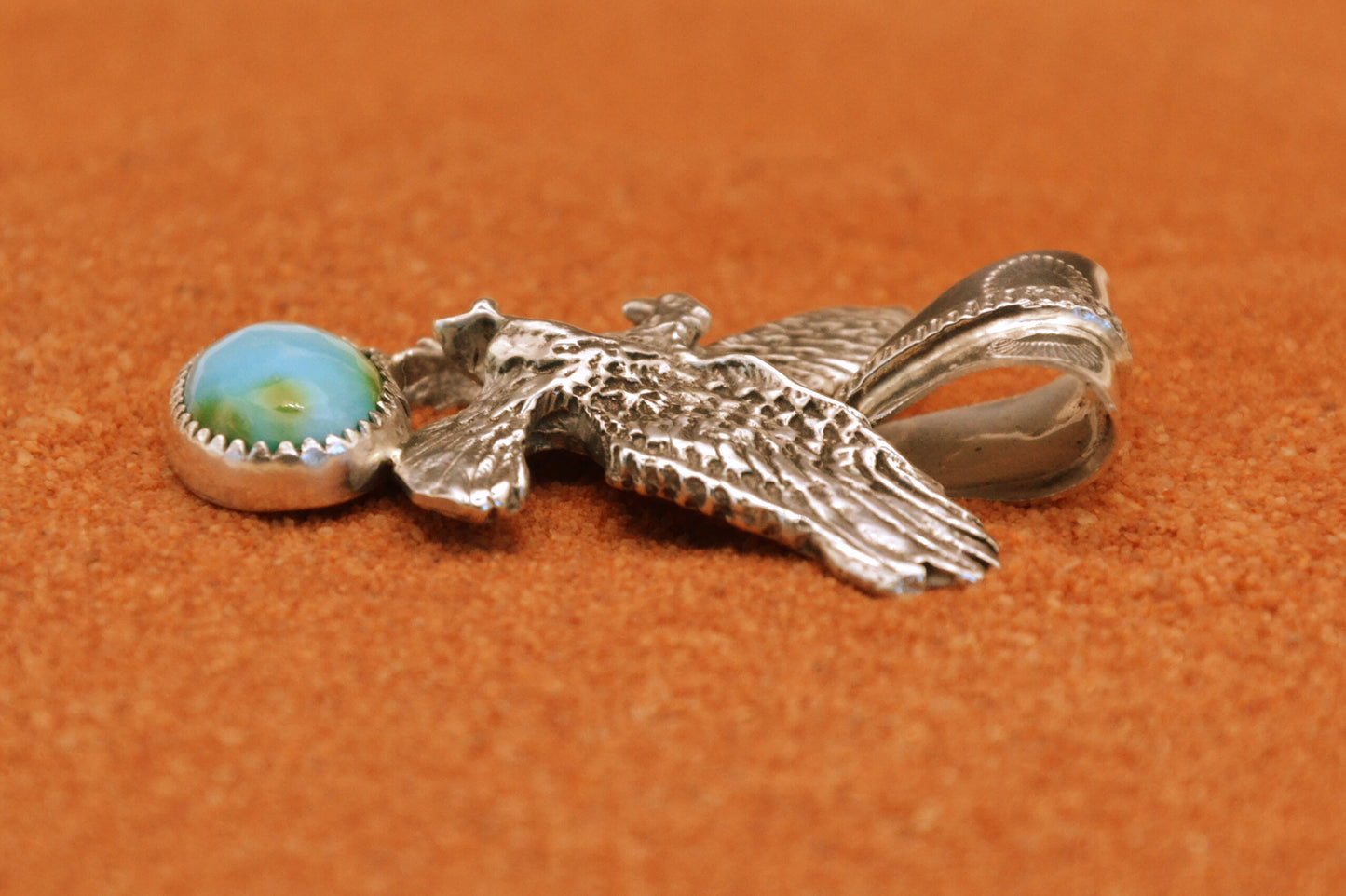 Pendentif aigle-turquoise sonora gold-homme-style navajo-bijoux amerindien-argent massif-unique-cadeau