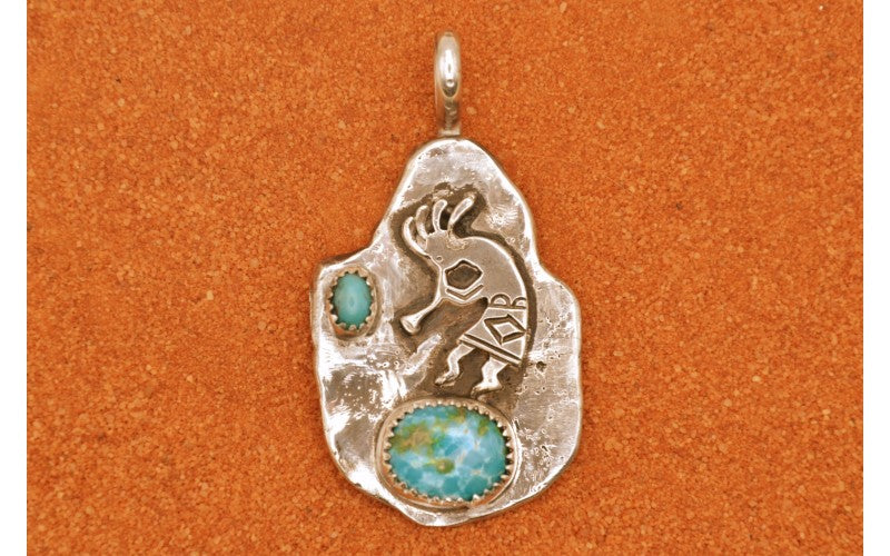 pendentif kokopelli-argent 925/1000-turquoise sierra bella-turquoise kingman-idée cadeau-style navajo-mixte