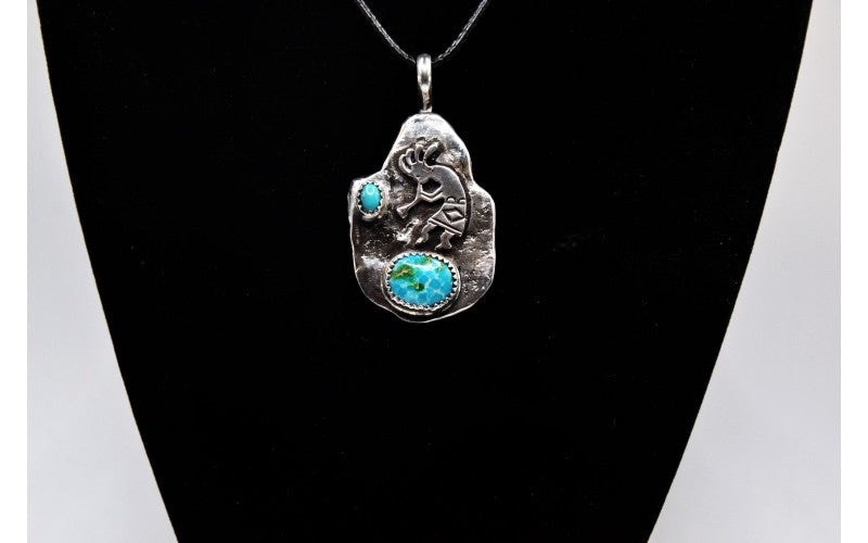 pendentif kokopelli-argent 925/1000-turquoise sierra bella-turquoise kingman-idée cadeau-style navajo-mixte