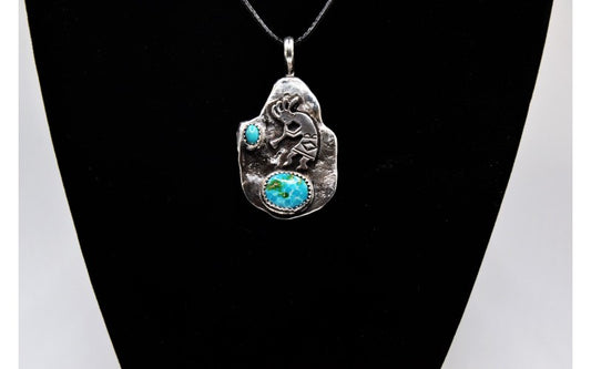 pendentif kokopelli-argent 925/1000-turquoise sierra bella-turquoise kingman-idée cadeau-style navajo-mixte