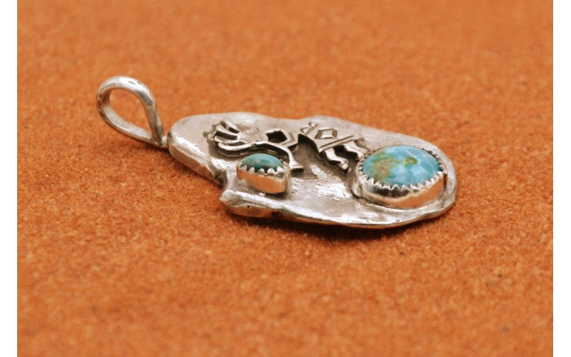 pendentif kokopelli-argent 925/1000-turquoise sierra bella-turquoise kingman-idée cadeau-style navajo-mixte