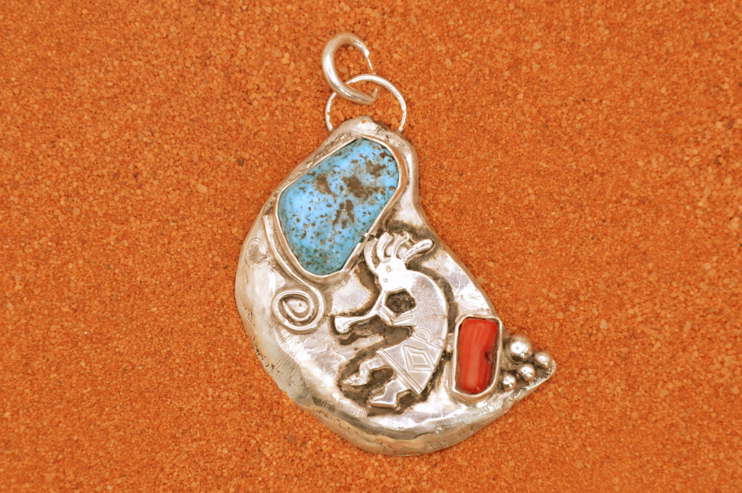 Pendentif kokopelli-turquoise kingman-corail-bijoux amerindiens-style navajo-cadeau-argent 925