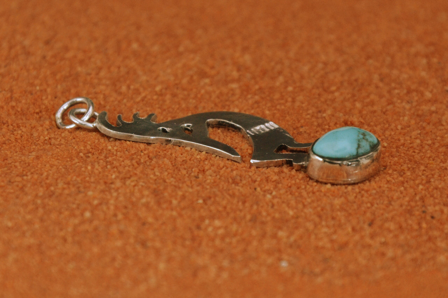 Pendentif kokopelli-turquoise kingman-bijoux amerindiens-navajo-argent massif-cadeau-homme et femme