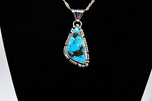 pendentif mixte-turquoise mojave-argent 925/1000-style navajo-idée cadeau-bijoux amerindiens-bohème-artisanat