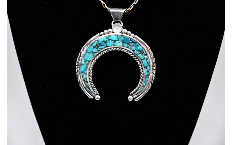 Pendentif naja-turquoise-style navajo-argent 925/1000-cadeau-croissant de lune-bijoux amerindiens