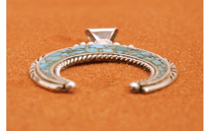 Pendentif naja-turquoise-style navajo-argent 925/1000-cadeau-croissant de lune-bijoux amerindiens