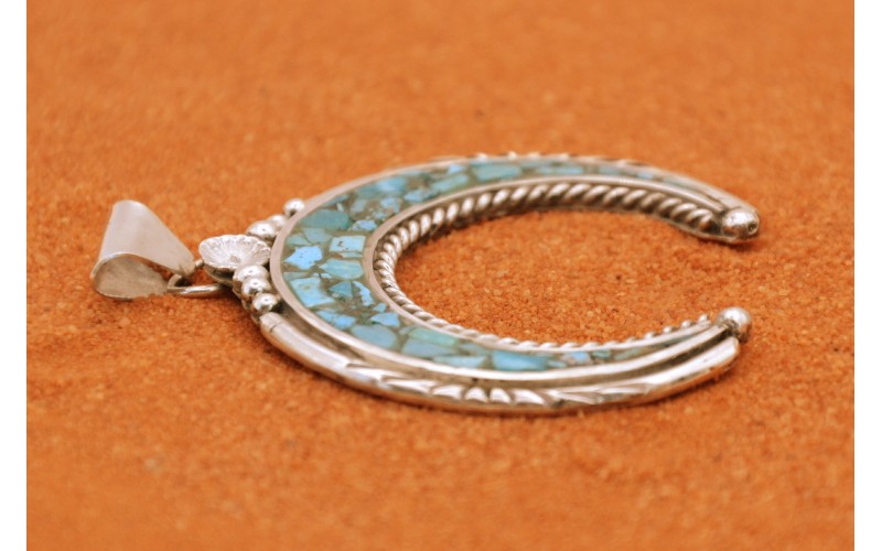 Pendentif naja-turquoise-style navajo-argent 925/1000-cadeau-croissant de lune-bijoux amerindiens