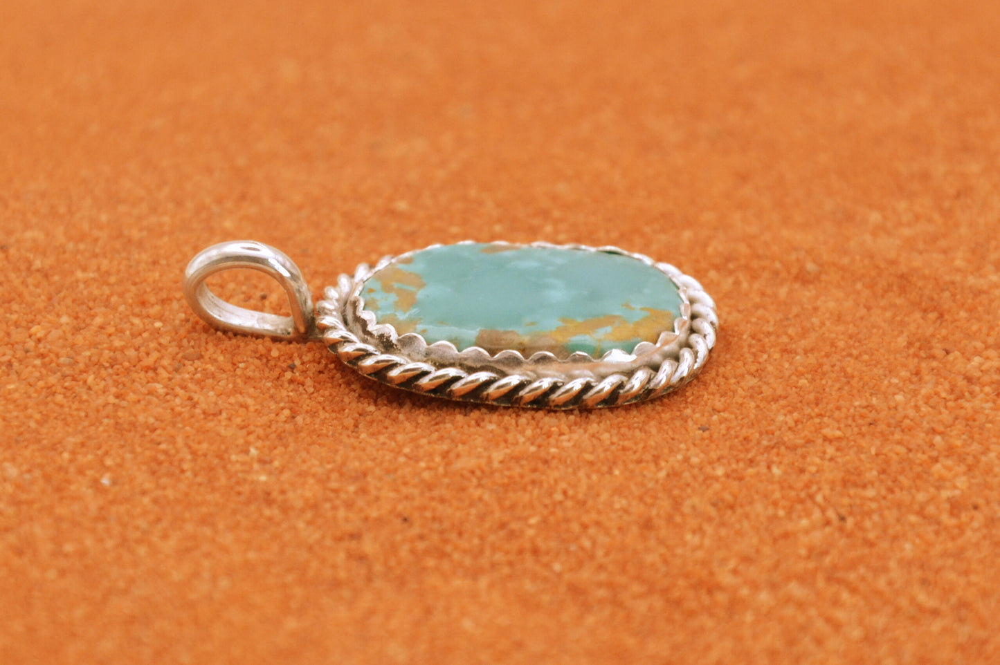 Pendentif turquoise-kingman-bijoux amerindiens-style navajo-cadeau-argent massif-unique-homme et femme