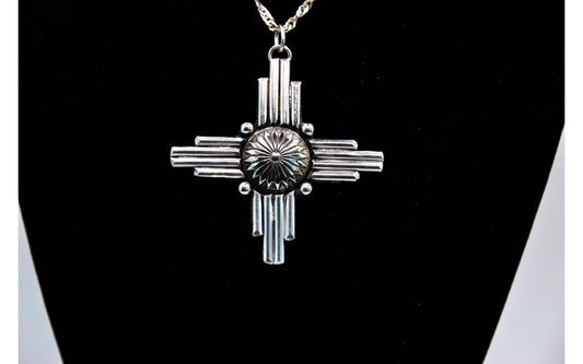 Pendentif amerindien zia, argent 925/1000, fait main, concho, soleil, bijoux amerindiens, cadeau, style navajo