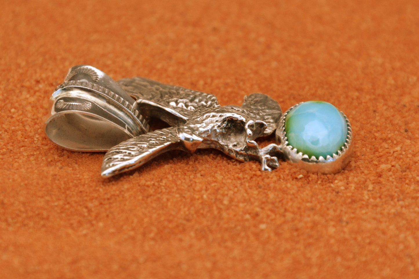 Pendentif aigle-turquoise sonora gold-homme-style navajo-bijoux amerindien-argent massif-unique-cadeau