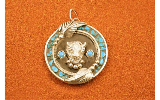 Pendentif bison-turquoise-bijoux amerindiens-fait main-argent 925/1000-idée cadeau-style navajo