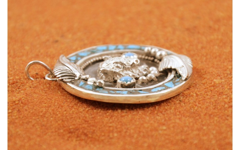 Pendentif bison-turquoise-bijoux amerindiens-fait main-argent 925/1000-idée cadeau-style navajo