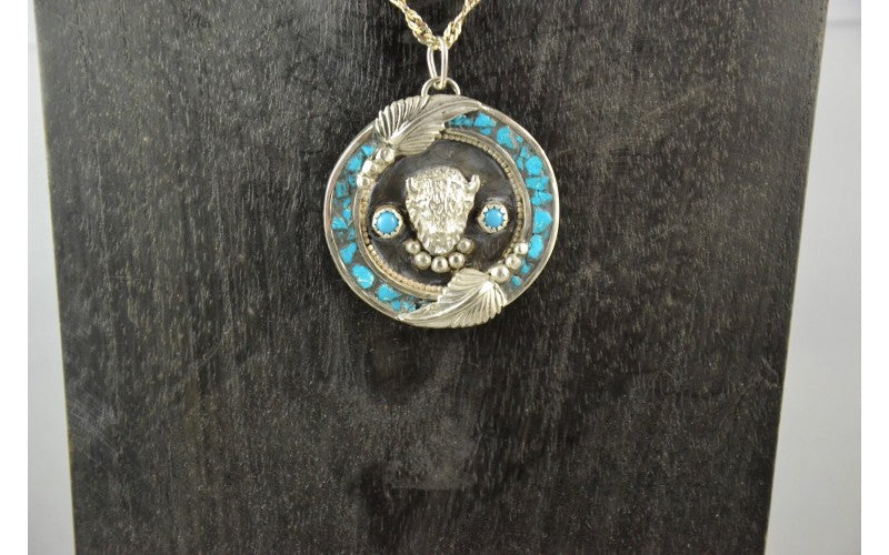 Pendentif bison-turquoise-bijoux amerindiens-fait main-argent 925/1000-idée cadeau-style navajo