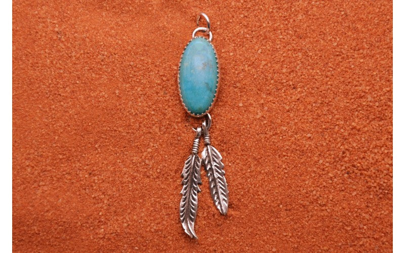 Pendentif turquoise et plumes-argent 925/1000-bijoux amérindiens-fait main-idee cadeau-boheme