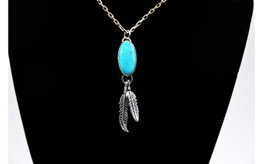 Pendentif turquoise et plumes-argent 925/1000-bijoux amérindiens-fait main-idee cadeau-boheme