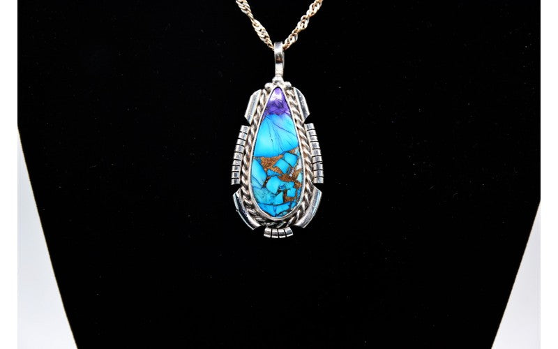 Pendentif turquoise mojave-argent 925/1000-bijoux amerindiens-style navajo-femme et homme-artisanal