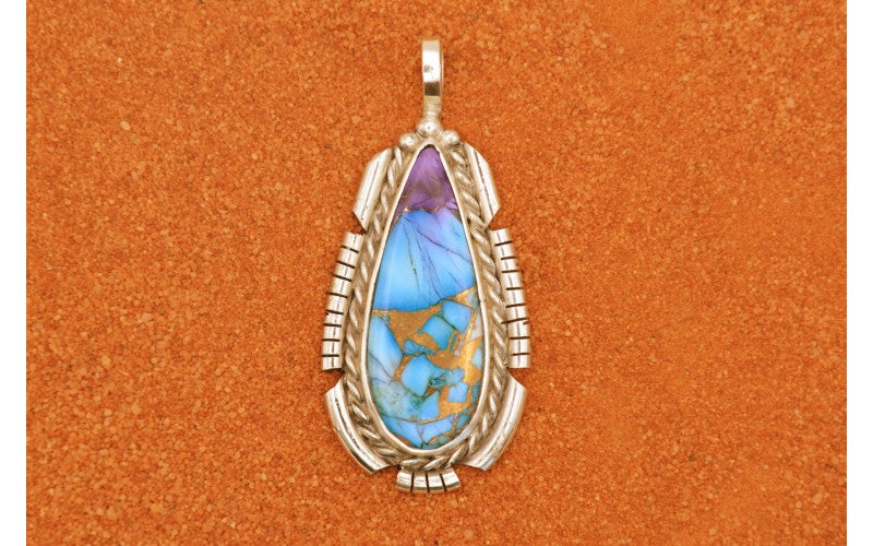 Pendentif turquoise mojave-argent 925/1000-bijoux amerindiens-style navajo-femme et homme-artisanal