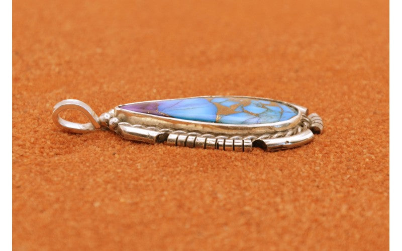 Pendentif turquoise mojave-argent 925/1000-bijoux amerindiens-style navajo-femme et homme-artisanal